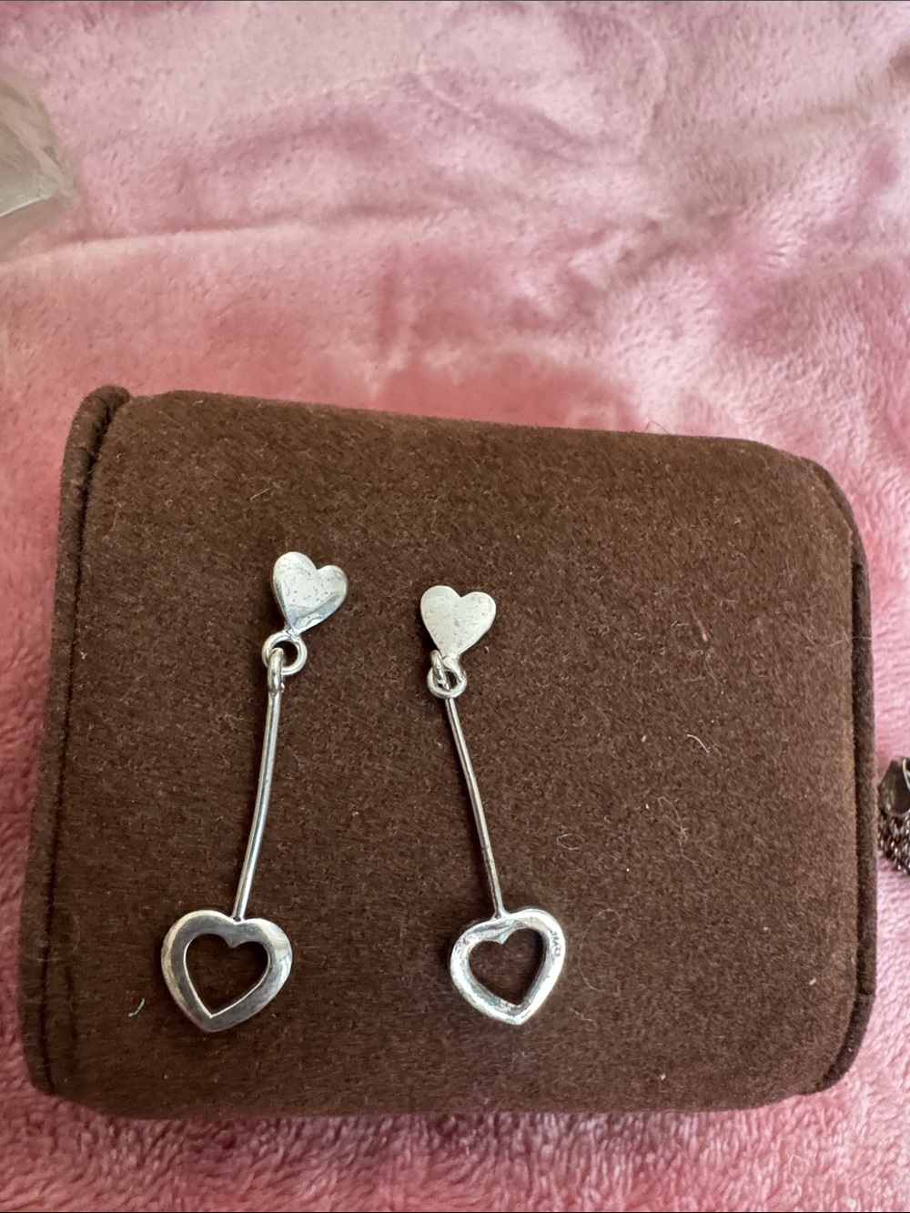 Silver Heart Drop Earrings - Sterling-Style Dangle for Women